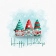 Add Scandinavian charm to your kitchen with the Swedish Dishcloth: Happy Holidays - 3 Nisse / Tomte, featuring three festive gnomes in holiday hats, snowflakes, and "Happy Holidays" in cursive on an eco-friendly dishcloth.