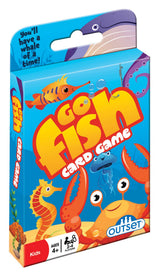 Go Fish Card Game: A colorful box for kids ages 4+, featuring cartoon sea creatures and the phrase "You'll have a whale of a time!" Enjoy an underwater adventure with this classic family card game.