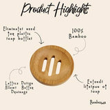 Rectangular bamboo soap lift featuring three evenly spaced drainage slots, with a smooth finish and natural wood grain visible.