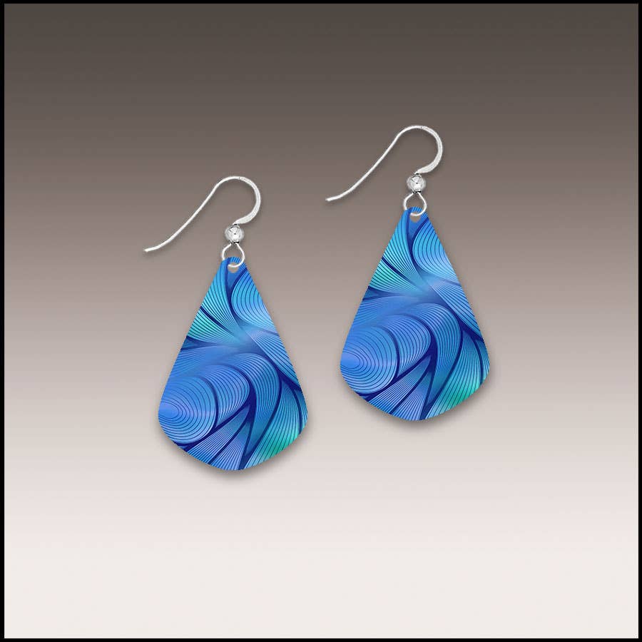 Elevate your style with the Midnight Aurora Abstract Short Drop Handmade Earrings, featuring teardrop shapes with blue and green swirls on hypoallergenic stainless steel hooks and a small round bead.