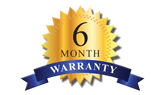 Gold badge with "6 MONTH WARRANTY" text and a blue ribbon, perfect for featuring Earrings: May Emerald Beautiful Spiral Swarovski® Crystals Silver Earrings.