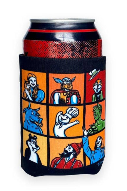 The Can Cozy: MN Bunch features a neoprene holder for your can of soda, embellished with vibrant cartoon animal portraits arranged in a grid. It's an ideal accessory to showcase your Minnesota pride and add flair at any outdoor event.