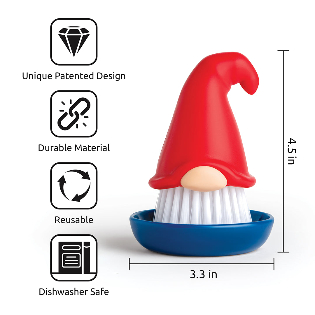 Brush: Beardy Tomte - Gnome Dish Scrub Brush 4" Tall with Dish 3.25" Diamter