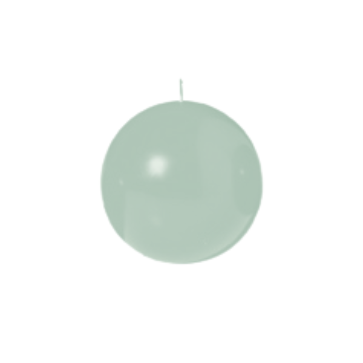 A 2.5" diameter Seafoam Green Ball Candle floats against a plain white background, its single round shape and subtle knot at the top resembling a light green balloon.