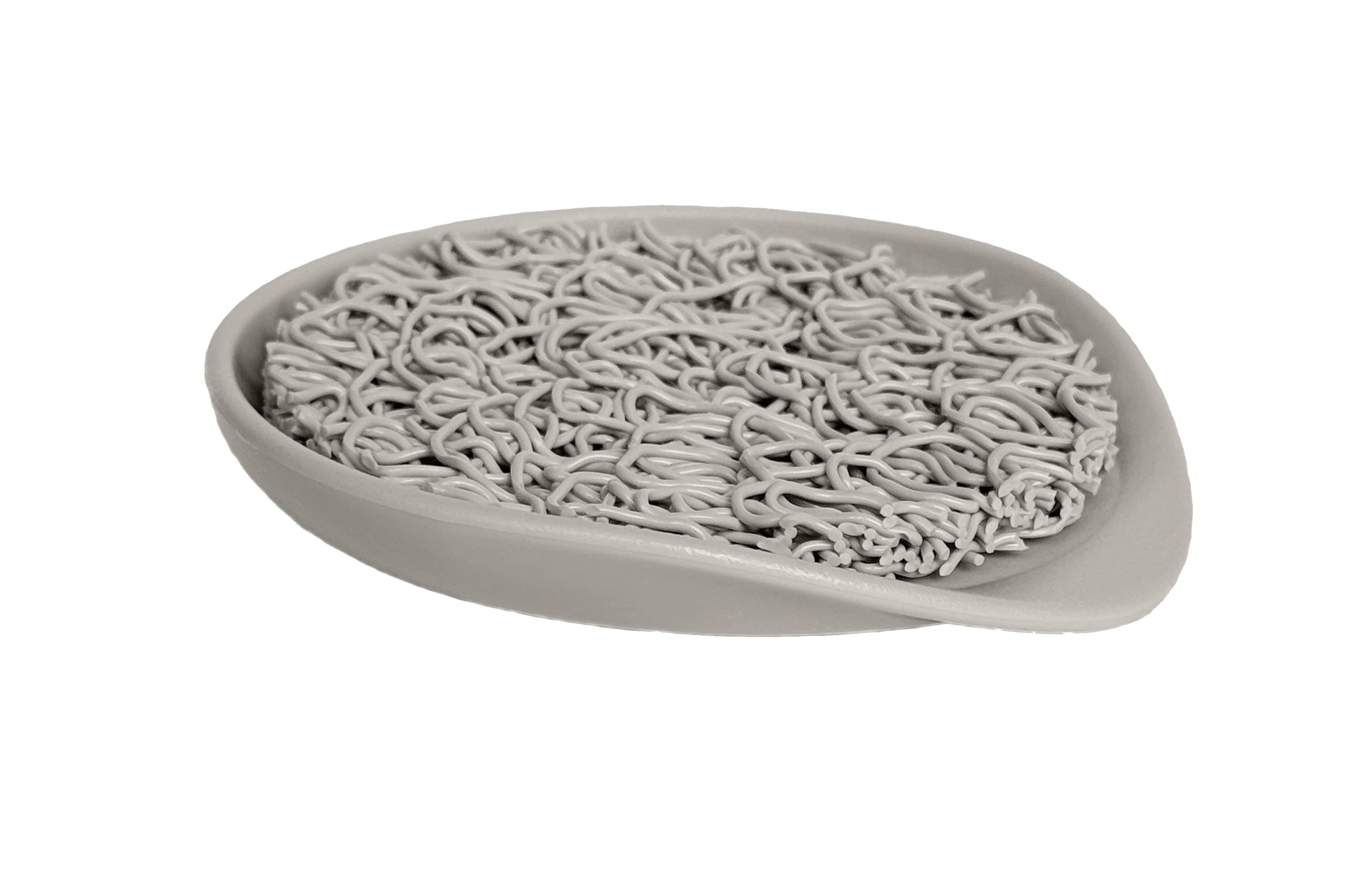 A sepia-toned image highlights a plastic oval plate filled with cooked instant noodles, resembling the Soap Dish & Lift: Round Soap Dish Set with Mist Soap Lift Soap Saver, but brimming with culinary delight.