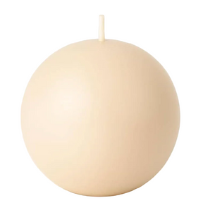 The Faire - Biedermann & Sons Champagne Ball Candle is a 2.5" diameter, cream-colored, round candle with a smooth finish—ideal for adding elegance to any decorative candle collection.