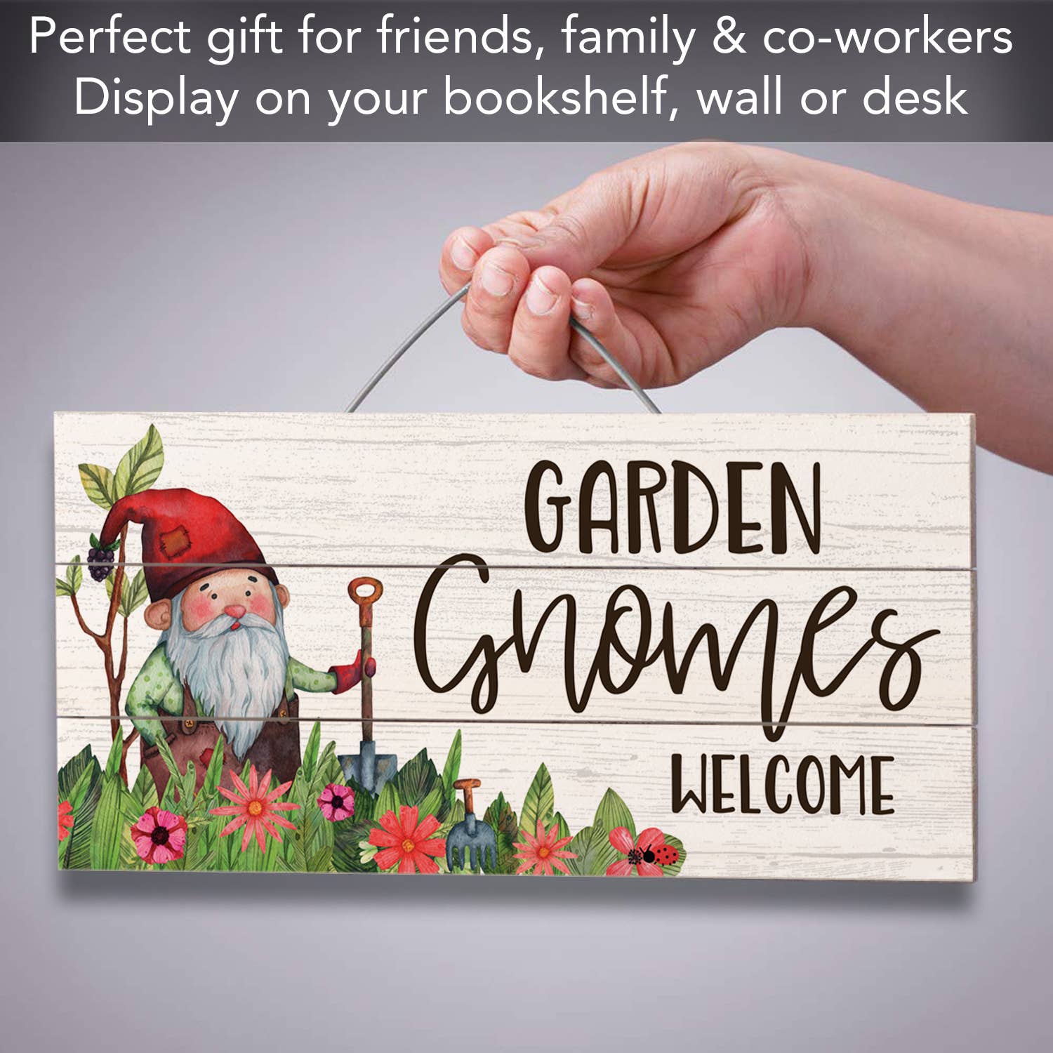 Sign: Garden Gnomes Decorative Slatted Pallet Wood Sign 12" by 6"
