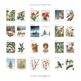 A set of 24 Christmas Jule Goat mini-cards, featuring festive art by Per O. Jørgensen and Scandinavian charm, produced by Koustrup & Co.