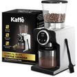 The Coffee Grinder: Electric Conical Burr Coffee Grinder – Precision Grinding with Digital Control is displayed beside its box, with coffee beans in the hopper and ground coffee collected below.