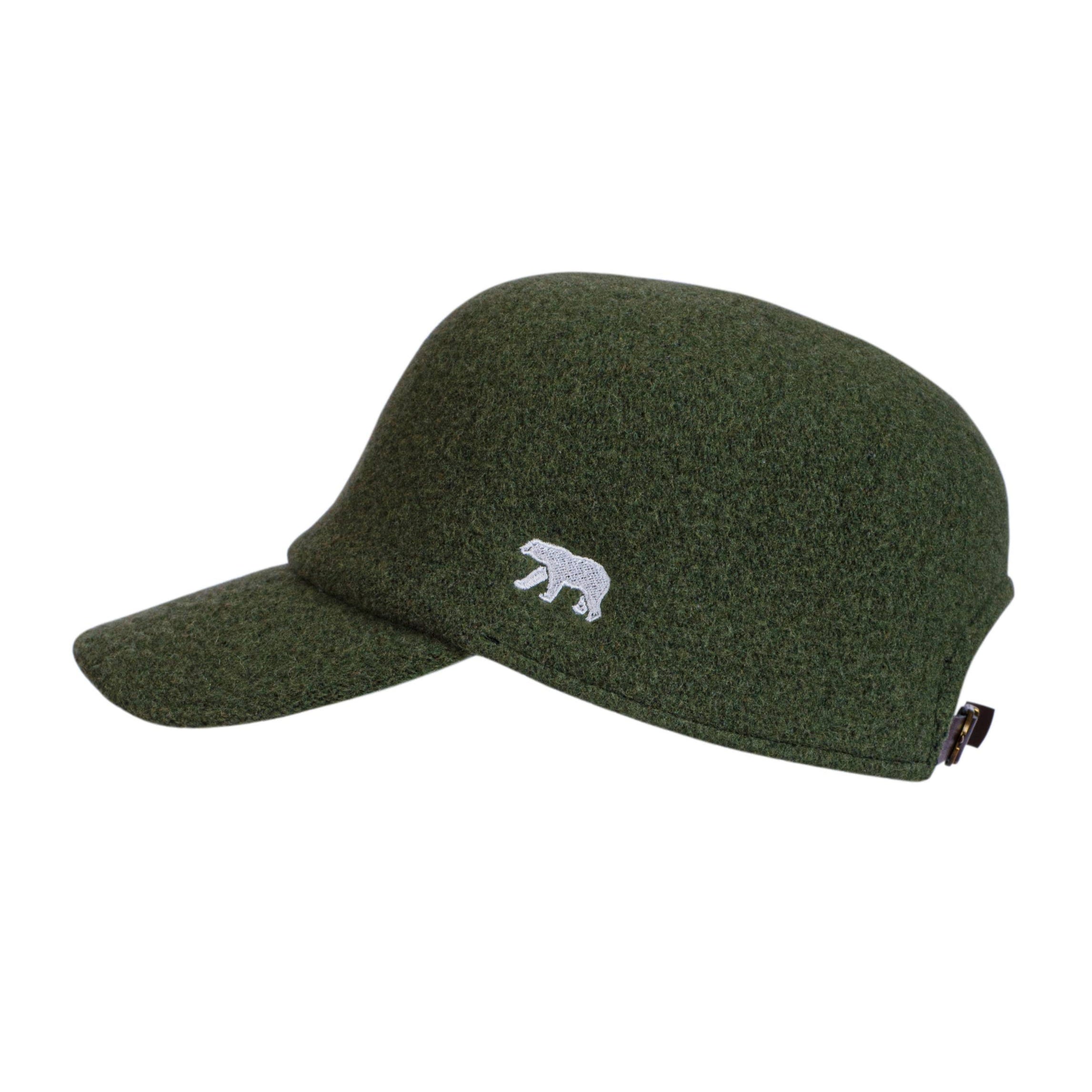 A medium gray Norlender wool baseball cap featuring a white bear logo embroidered on the front, showcasing Scandinavian craftsmanship and made in Norway.
