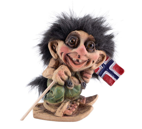 Troll: NyForm Troll with Snowshoes and Norwegian Flag 10cm or 4." Tall from Norway