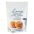 A package of Lars Own - Swedish Pearl Sugar is illustrated with two pastries alongside a cup of coffee, ideal for adding a hint of Scandinavian sweetness to your homemade cinnamon rolls or cookies.