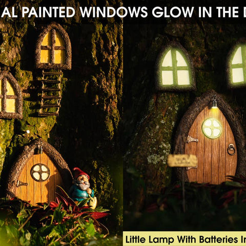 Garden Ornament: Fairy Door with Light & Windows (Glow in the Dark)