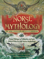 Book cover for Norse Mythology: The Gods, Goddesses, and Heroes Handbook by Kelsey A. Fuller-Shafer features Norse gods and goddesses, a winged helmet, and a Viking ship navigating stormy seas.