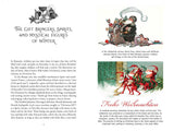 Two pages from Sacred Herbs of Yule and Christmas by Ellen Evert Hopman feature images of Santa Claus and angels, with text on Christmas and Winter Solstice customs in Romania, Spain, and Germany.