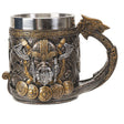 A unique Coffee Mug: Viking Ship Mug with Dragon Head, Viking, Thor's Hammer, and Shields—ideal for fans seeking a bold Viking-themed gift or collectible.