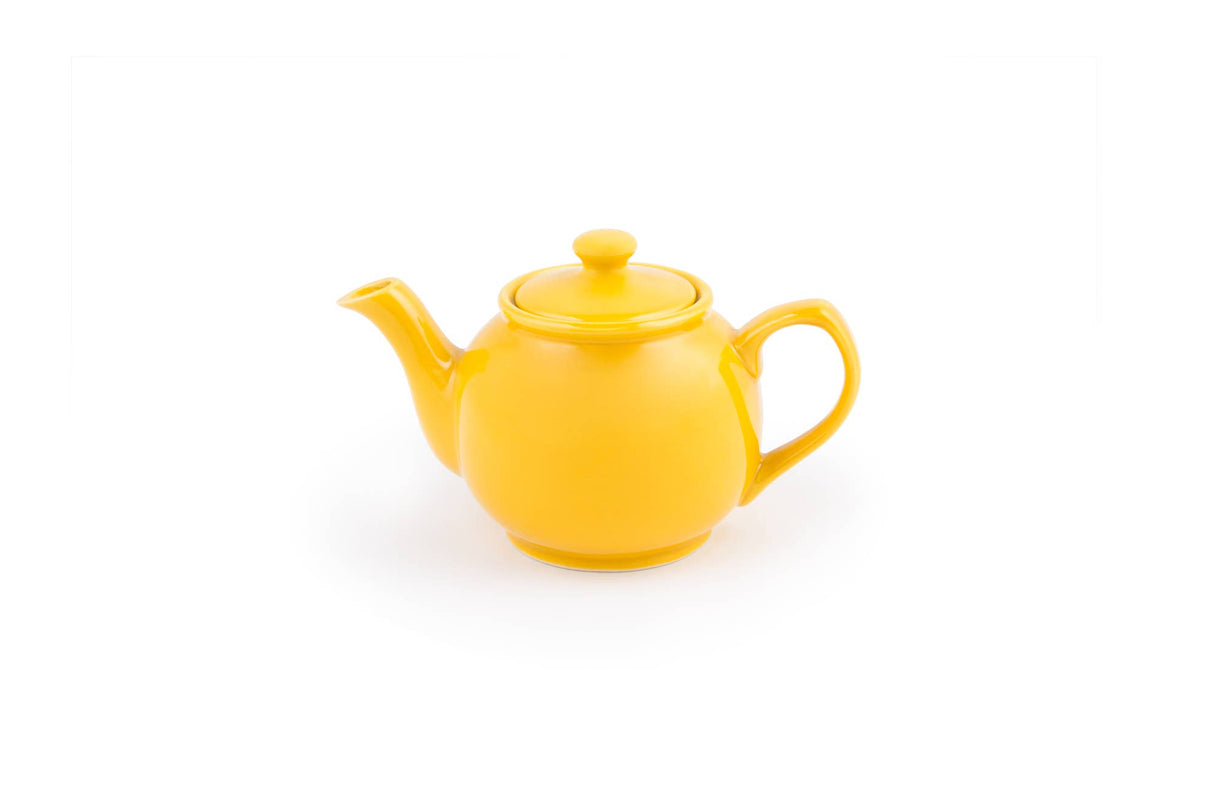 The Tea Pot: Yellow Earthenware Teapot 37-Ounce features a stay-cool handle, spout, and lid, shown on a white background.