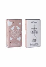 Two pink and white boxes for the Candle Holder: Love Birds Pluto Design Bird Heart "Love Birds," with charming bird heart art on one side and a product image featuring a tea light candle on the other.