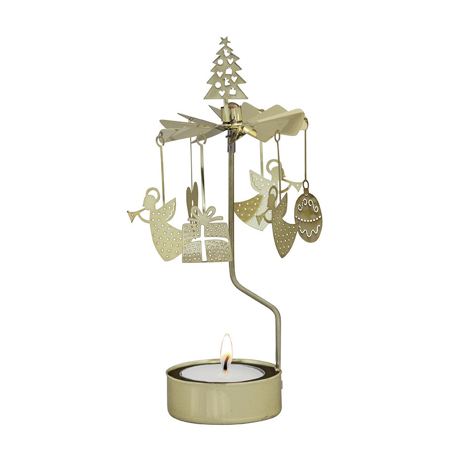 Candle Holder: Gold Christmas Medley Rotary Candle