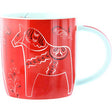 The Coffee Mug: "Sweden" Red Dala Horse (12oz) features a red ceramic body, white handle, and a stylized Dala horse with Scandinavian folk art patterns in white and black.