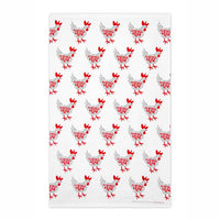 Set: Tea Towel & Dish Cloth: Hen- Gray & Red