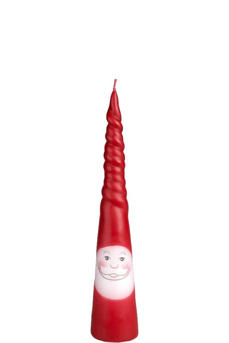 A 10 hand-dipped twisted Santa or Tomte candle featuring a painted face—perfect for bringing Scandinavian holiday charm to your décor.