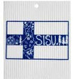 The SISU Swedish Dish Cloth is a super absorbent, biodegradable blue and white dishcloth featuring the Finnish flag and nature-themed illustrations, adding both function and eco-friendliness to your kitchen.