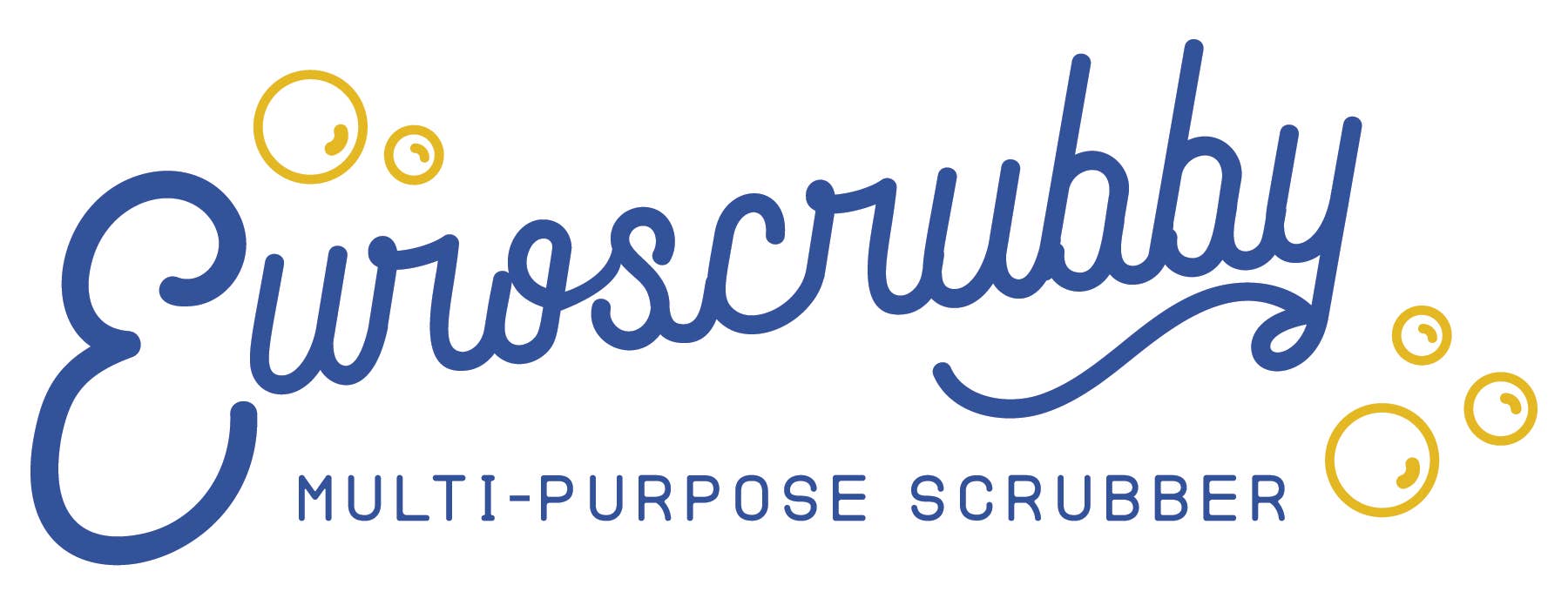 The Scrub Cloth: Euroscrubby Multi-Purpose Scrubber 3 Pack, featuring the logo with blue script and bubbles, emphasizes its eco-friendly design and versatility.