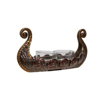 Candle Holder: Viking Ship Votive - Tea Lite Candle Holder - Bronze Resin with Two Glass Tea Lite Holders
