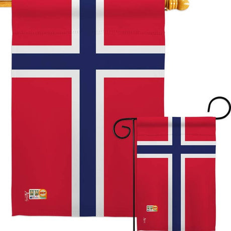 The Flag: Norway Garden Flag - Norwegian Nationality Home Decor Flag displays red flags with a blue Nordic cross outlined in white, symbolizing Norwegian heritage and national pride—perfect accent for your garden.