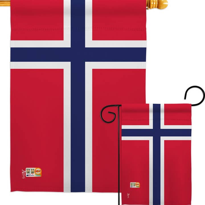 The Flag: Norway Garden Flag - Norwegian Nationality Home Decor Flag displays red flags with a blue Nordic cross outlined in white, symbolizing Norwegian heritage and national pride—perfect accent for your garden.