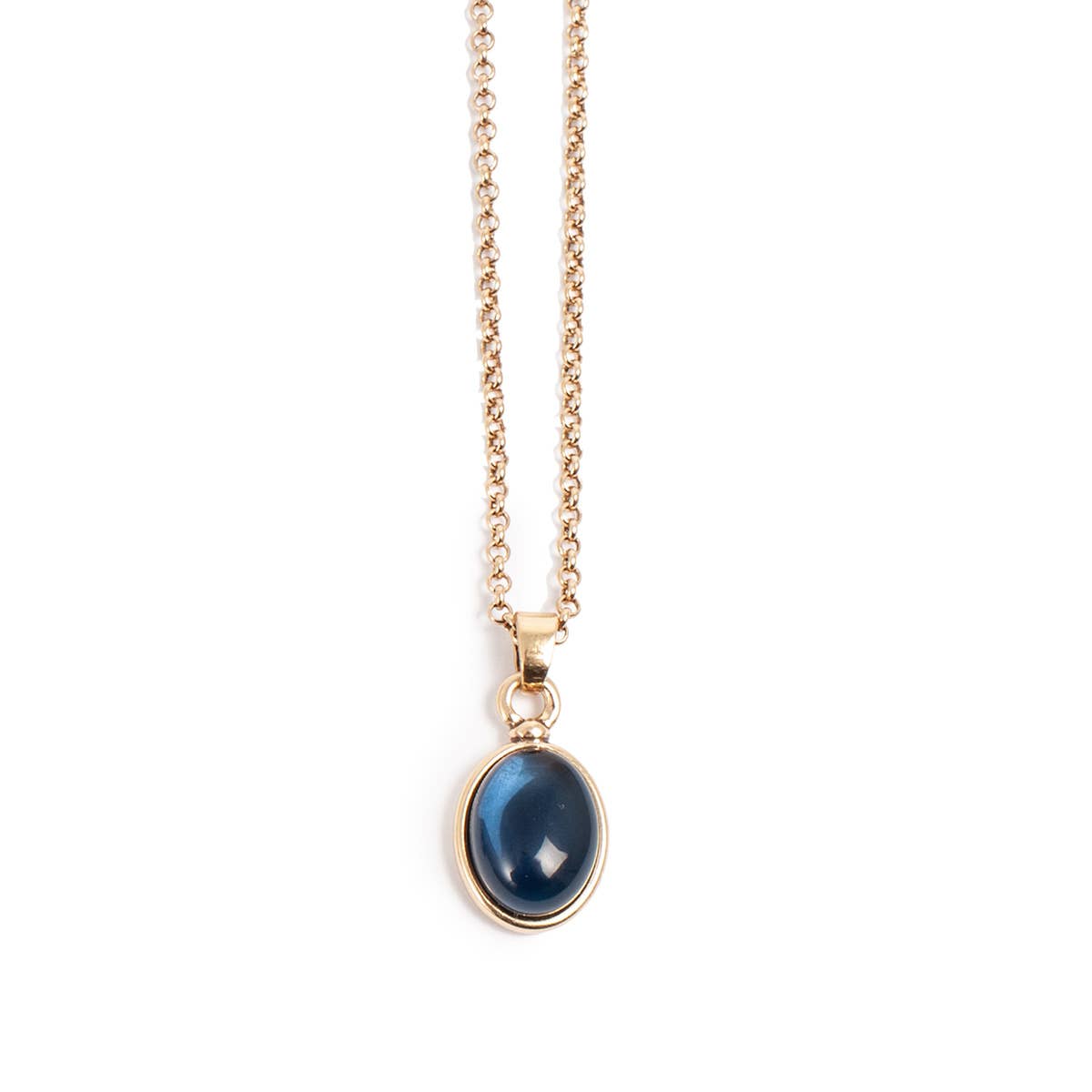 From the Sophistication Collection, the A&C Oslo Gold Plated Necklace showcases a captivating oval blue stone crystal pendant.