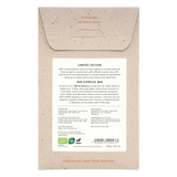 Back of a Fjak Espresso Dark Chocolate 70% Cocoa (Limited Edition) 60g bar with product description, ingredients, barcode, vegan and organic symbols—Norwegian craft chocolate featuring bold espresso flavor.