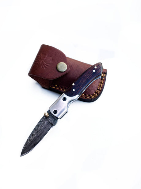 Knife: Damascus Steel Black Walnut Handle EDC "Every Day Carry" Pocket Knife