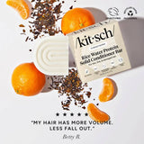 The Kitsch Rice Water Shampoo & Conditioner Bar Combo for Hair Growth (2 x 2.7oz) is shown with tea leaves and oranges on a white background, featuring product packaging and a customer quote about its hair growth benefits.