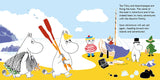 Illustration from "Book: Moominvalley Friends at the Seaside by Katariina Heilala Read and Play with Wooden Moomin Figures" shows Moomins preparing their boat, Adventure, for a new journey—just like in this interactive children's board book.