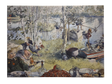Children fish and play by a lake among birch trees as a table with crayfish and drinks is set—capturing festive joy in "The Crayfish Season Opens," a 1897 print on canvas by Carl Larsson.