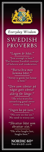 The Bookmark: Swedish Proverbs “Everyday Wisdom” (2.5" × 8.5") showcases five Swedish sayings with English translations and explanations on a purple design, sharing everyday insights—ideal for anyone who loves Scandinavian tradition.