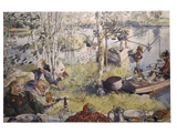 Children enjoy lakeside fun—fishing, playing, and feasting on crayfish by the water and trees. Capture this timeless scene with "The Crayfish Season Opens Carl Larsson 1897 Print on Canvas," perfect wall art for celebrating Crayfish Season.
