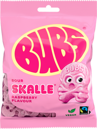 Candy: Bubs Sour Foam Raspberry Skulls | Vegan Gummy Candy (90g Bag)