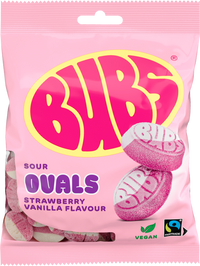 Candy: Bubs Sour Foam Strawberry Vanilla Ovals | Vegan Gummy Candy (90g Bag)