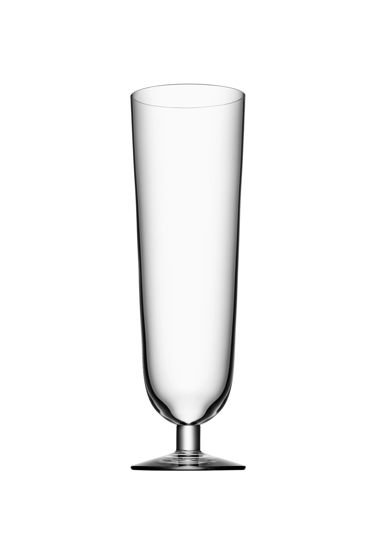 A sophisticated Orrefors: Beer Pils 15.5oz glass from the 4-pack, crafted by Erika Lagerbielke with a narrow base and wide rim, stands elegantly against a white background, perfect for serving pilsner in style.