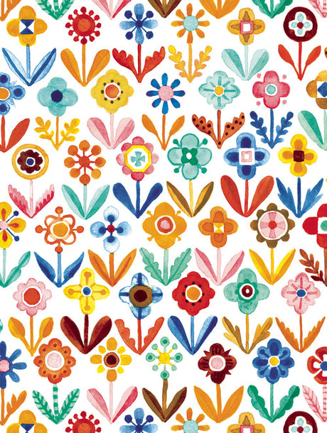 Experience the vibrant charm of Scandinavian design with the Card Pack: Blomma Notecards by Kirsten Sevig from Skandisk—this set features four unique, hand-painted floral designs showcasing stylized flowers and leaves in vivid red, blue, yellow, orange, and green on a crisp white background. Each pack includes 8 notecards crafted from recycled paper, 8 envelopes, and a coordinating card folder—perfect for brightening up your stationery collection.