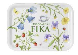 Tray: "Tradgards Fika" Coffee Break in the Garden Birch Melamine Tray by Swedish Artist Marie Stendahl Made in Sweden