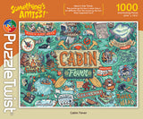 PuzzleTwist: Cabin Fever by Kevin Cannon is a 1000-piece jigsaw puzzle from the Somethings Amiss! series, featuring a lively, colorful cabin scene full of surprises and details for an engaging puzzling experience.