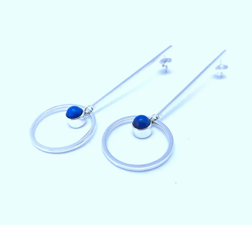 Earrings: Cirkel, Long- Swedish Blue