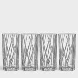 A set of four 12oz City Highball Glass tumblers with a crisscross pattern, made from exquisite Orrefors crystal.