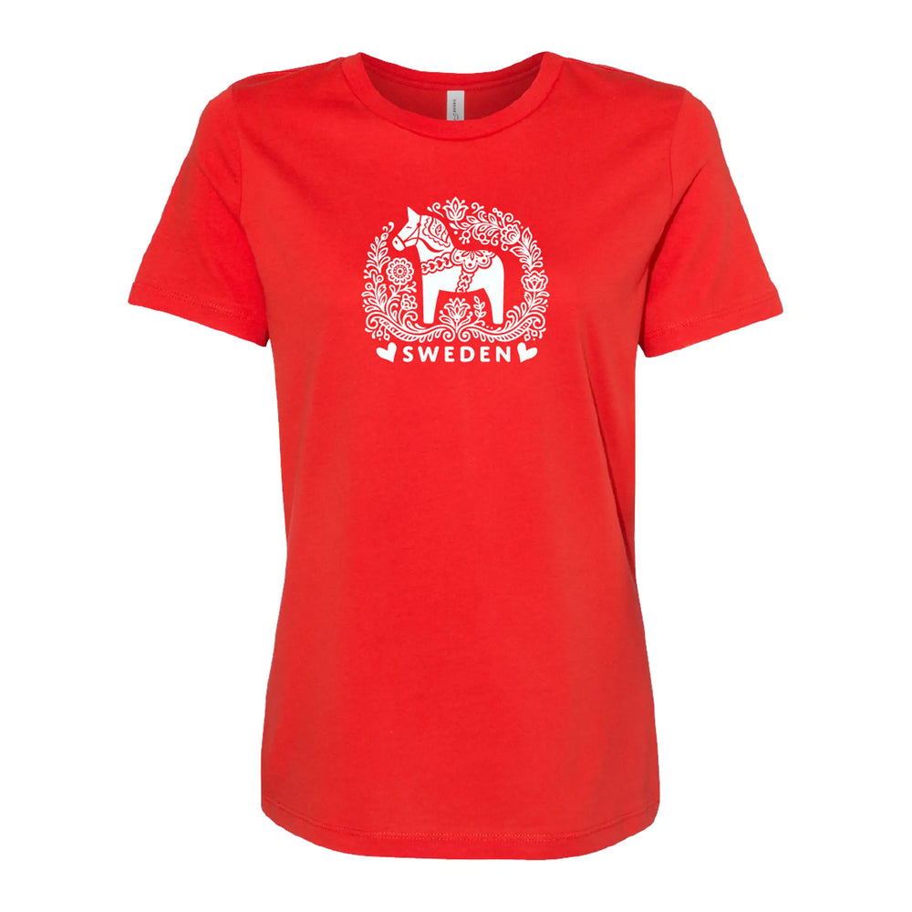 Tee: Dala Horse Sweden Graphic Tee - Bella + Canvas Women's Relaxed Jersey Shirt