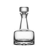 The Orrefors Erik 3-Piece Set features a 26oz decanter with a wide base, narrow neck, and round stopper plus two 12oz glasses, all photographed against a white background to showcase its timeless Scandinavian design.