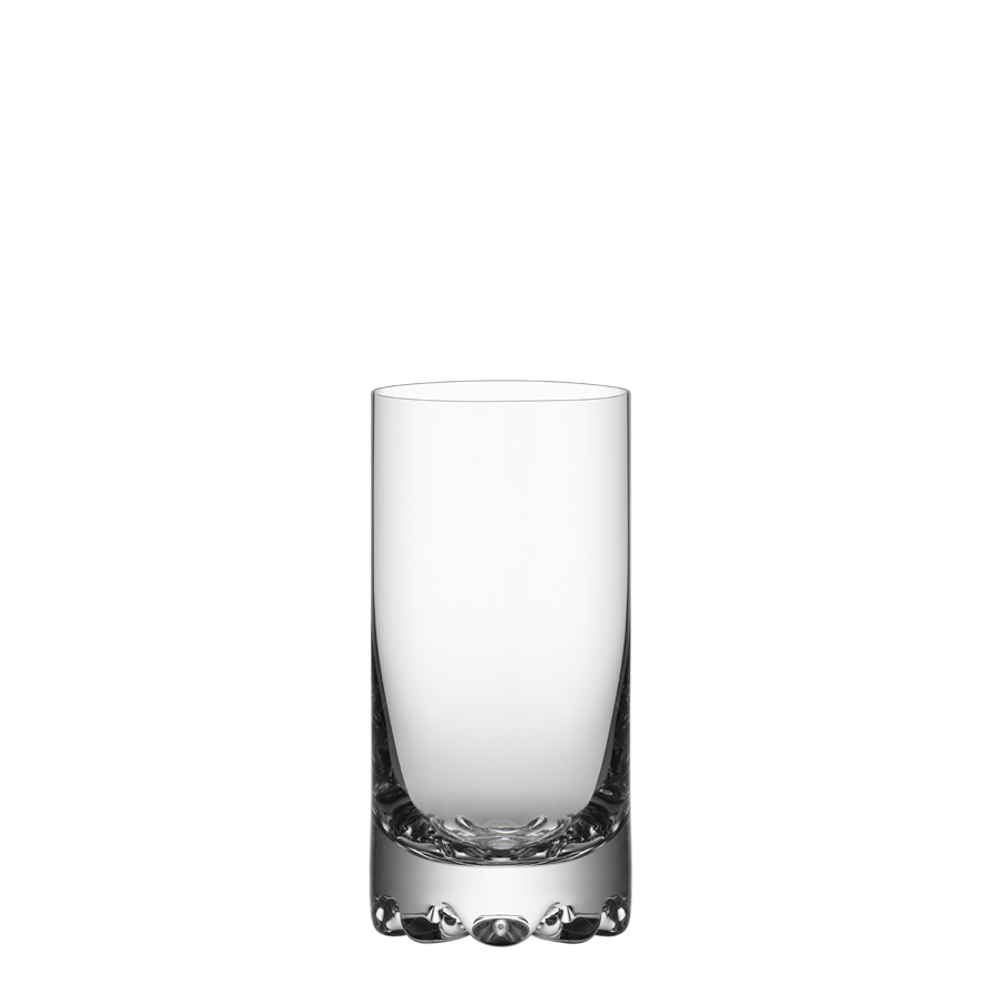 The Orrefors Erik Highball Glass 6oz (4-Pack) features Scandinavian design on a white background, perfect for any setting.